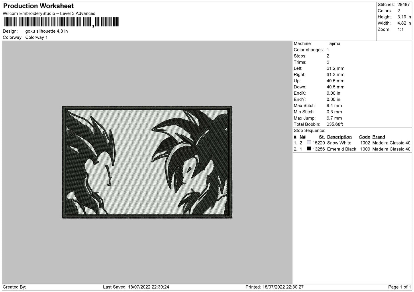 Goku Silhouette Embroidery File 4 sizes