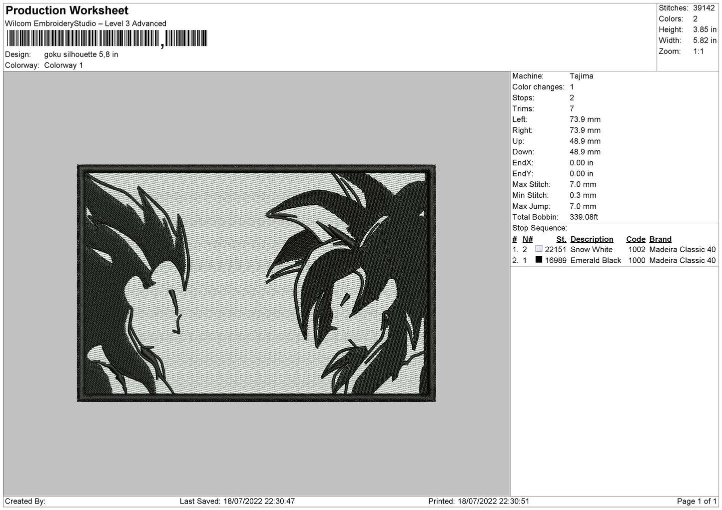 Goku Silhouette Embroidery File 4 sizes