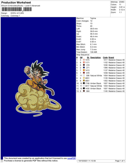 Goku V5 Embroidery File 4 size