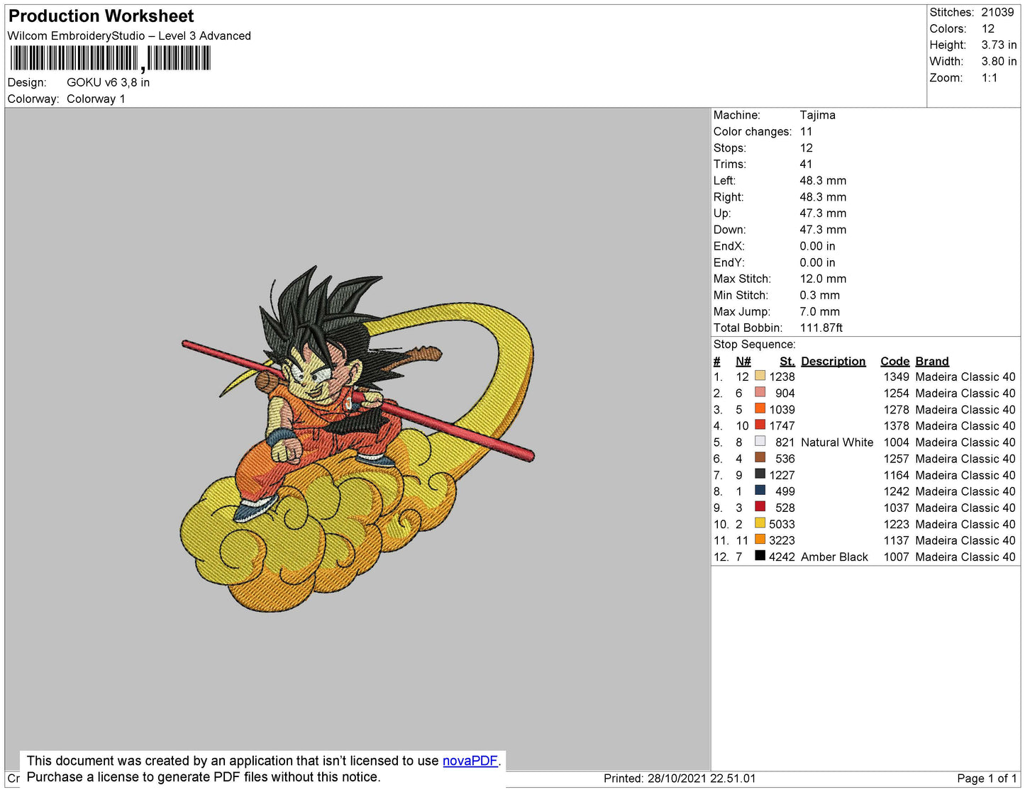 Goku V6 Embroidery File 4 size