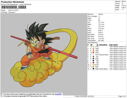 Goku V6 Embroidery File 4 size