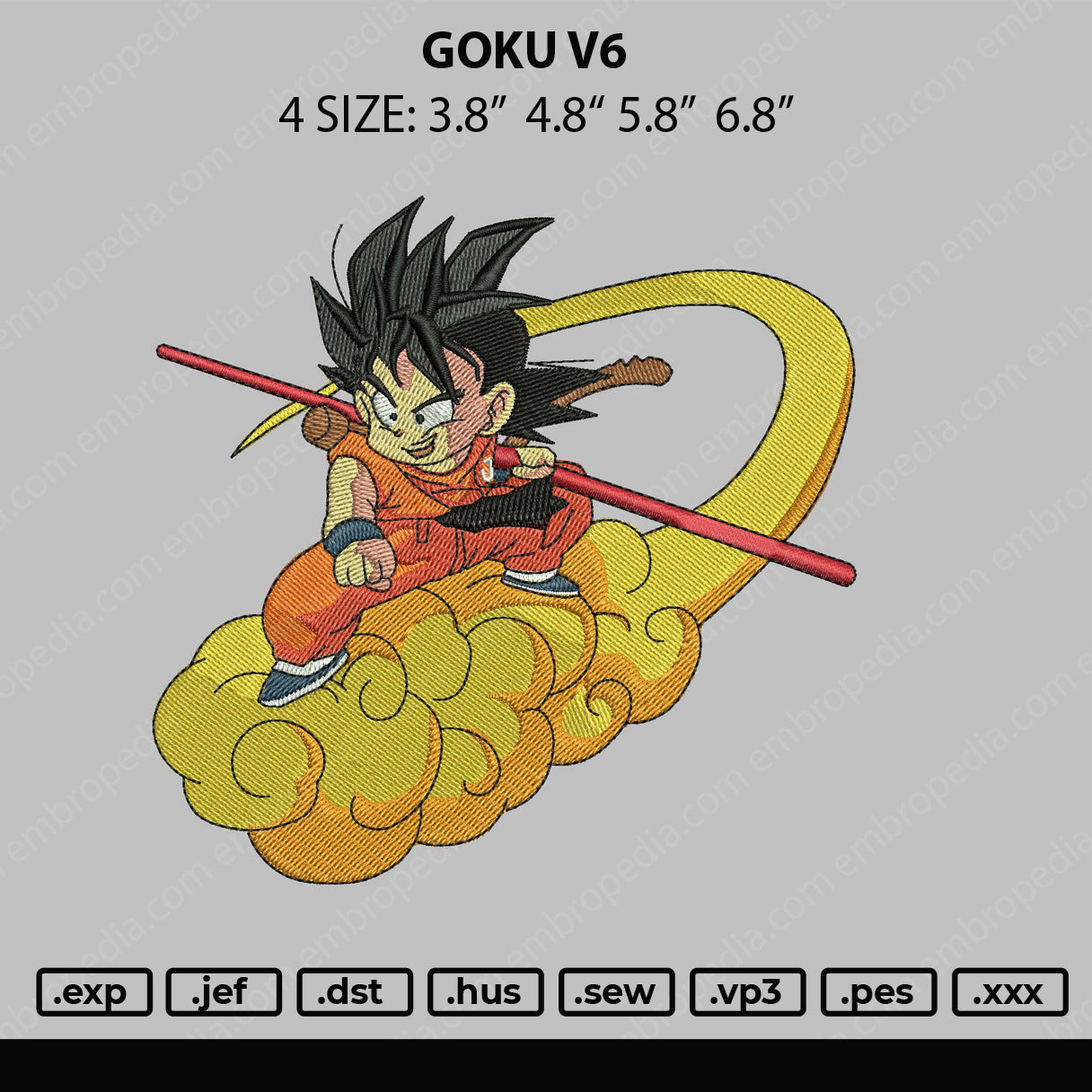 Goku V6 Embroidery File 4 size
