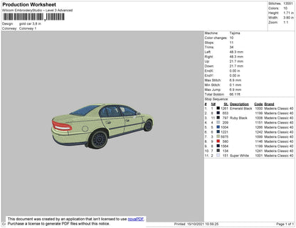 Gold Car Embroidery File 4 size