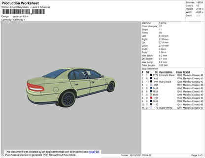 Gold Car Embroidery File 4 size