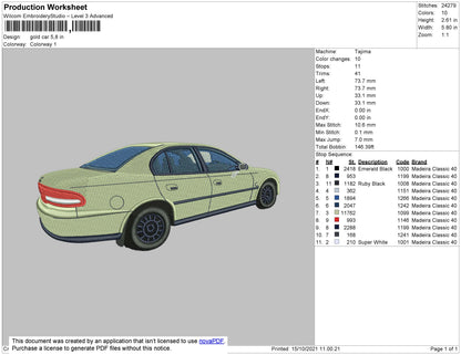 Gold Car Embroidery File 4 size