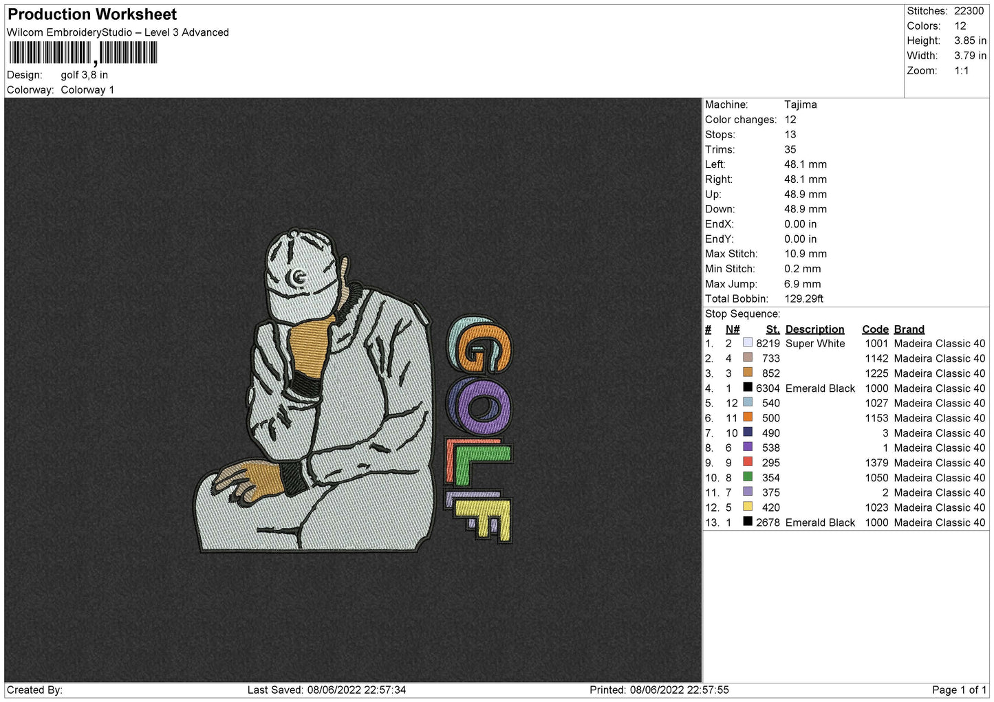 Golf Embroidery File 4 size