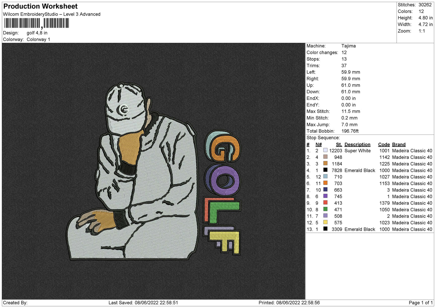 Golf Embroidery File 4 size
