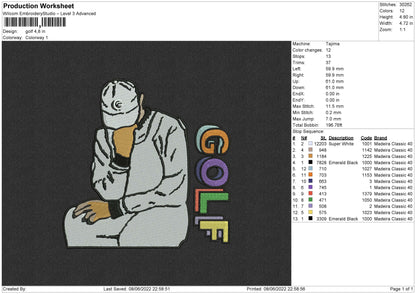 Golf Embroidery File 4 size