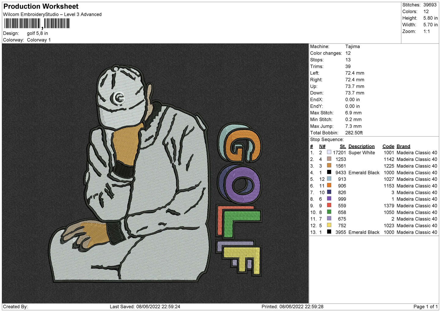 Golf Embroidery File 4 size