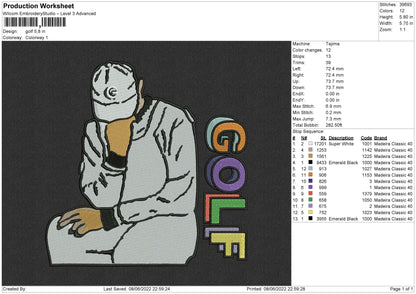 Golf Embroidery File 4 size
