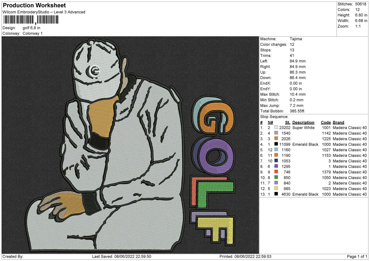 Golf Embroidery File 4 size