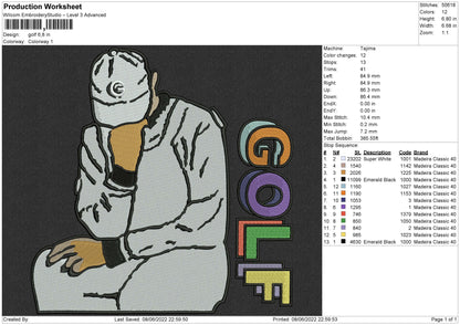 Golf Embroidery File 4 size