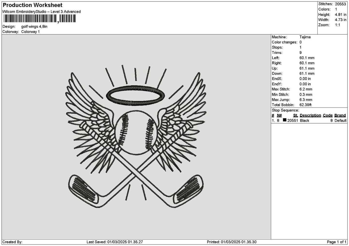 Golf0103a Embroidery File 6 sizes