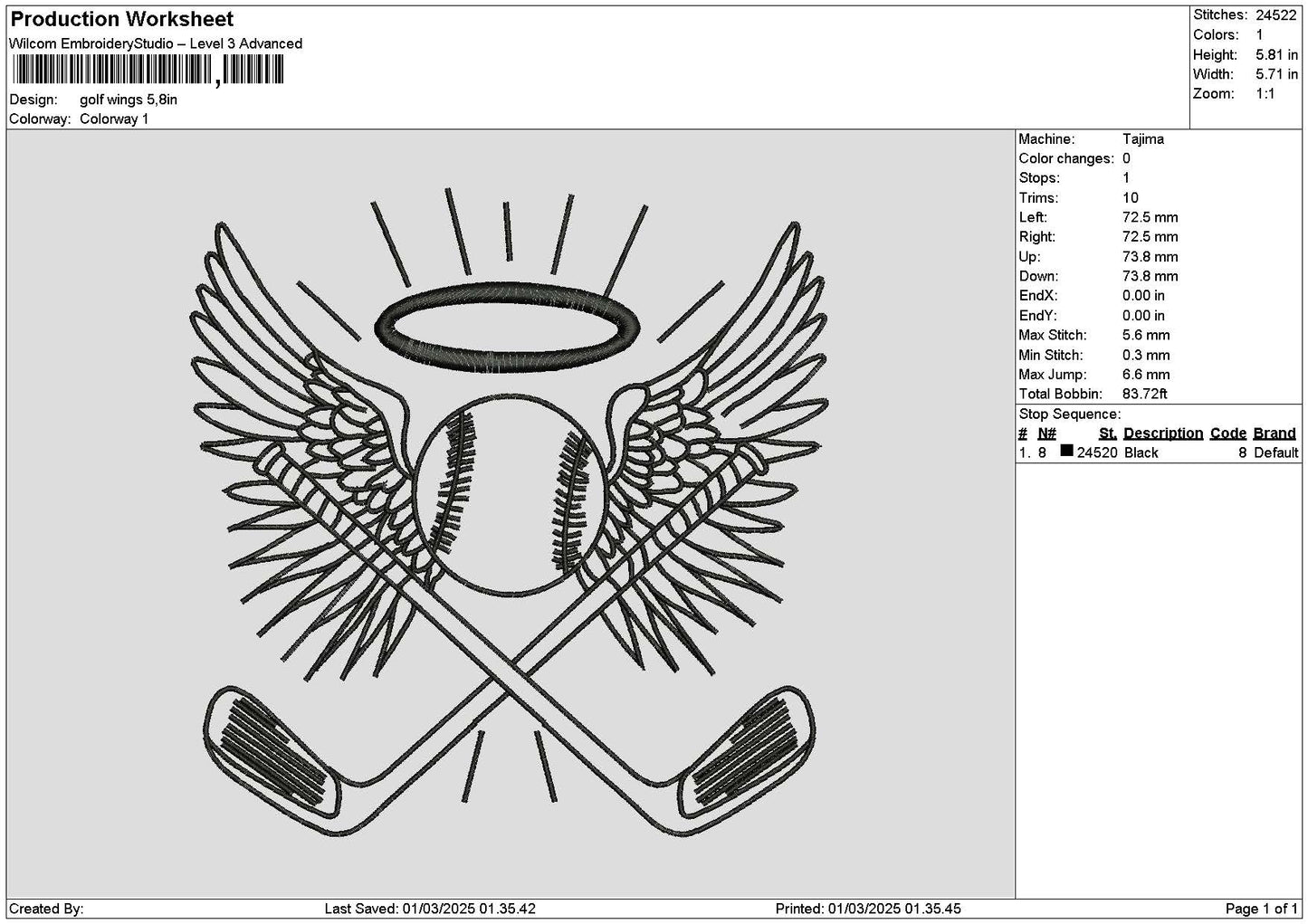 Golf0103a Embroidery File 6 sizes