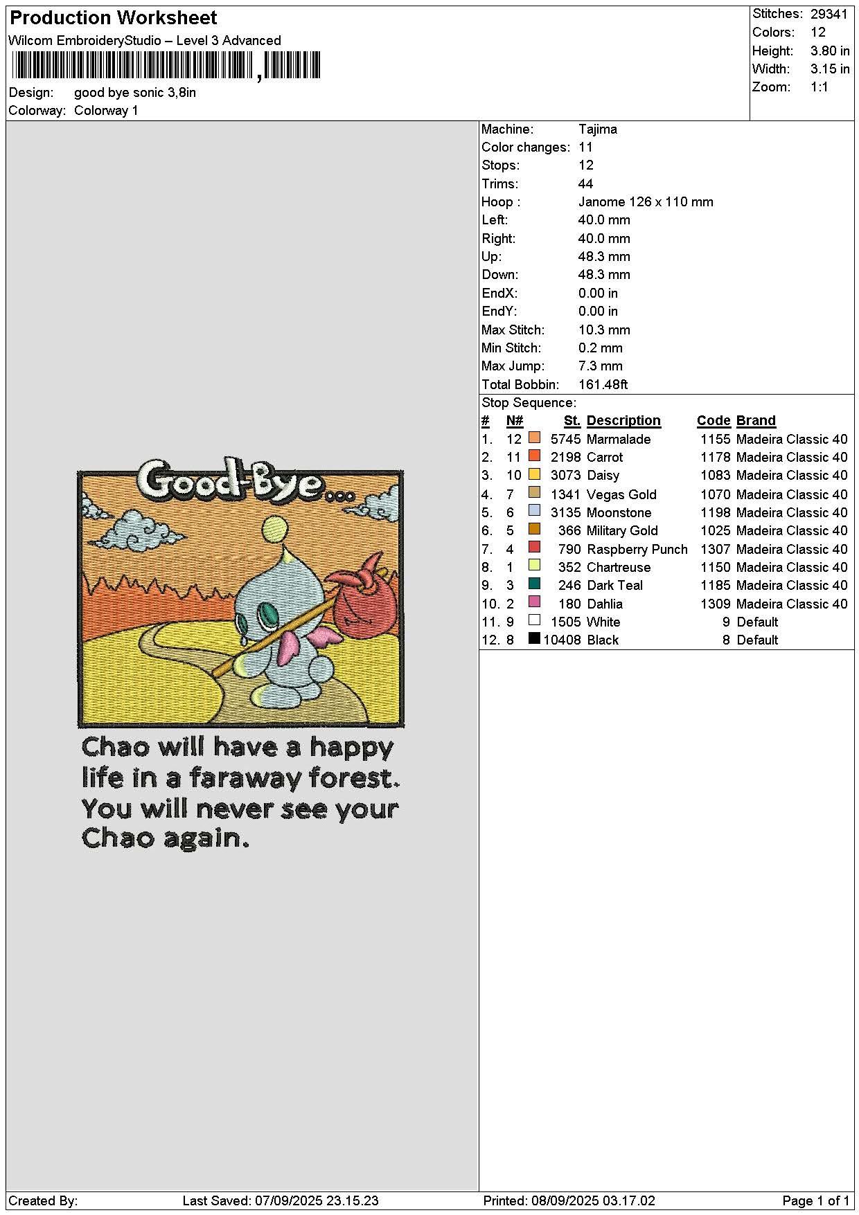 Chaotext Embroidery File 6 sizes