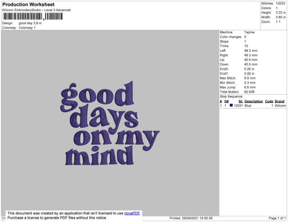 Good Days Embroidery File 4 size