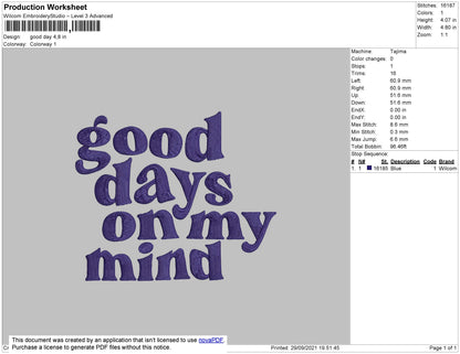 Good Days Embroidery File 4 size
