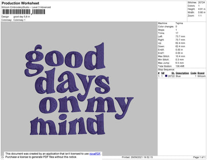Good Days Embroidery File 4 size