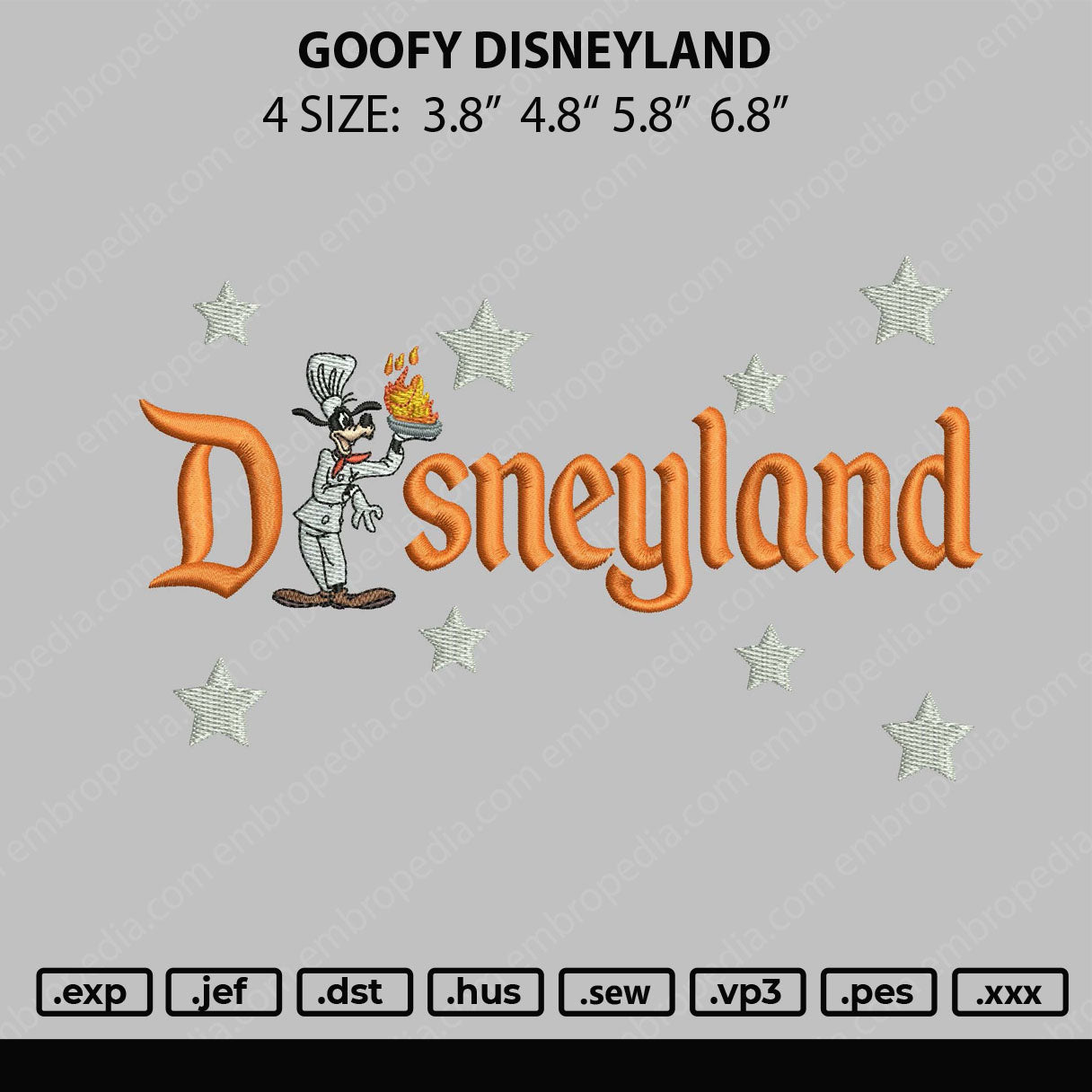 Goofy Disneyland Embroidery File 4 size