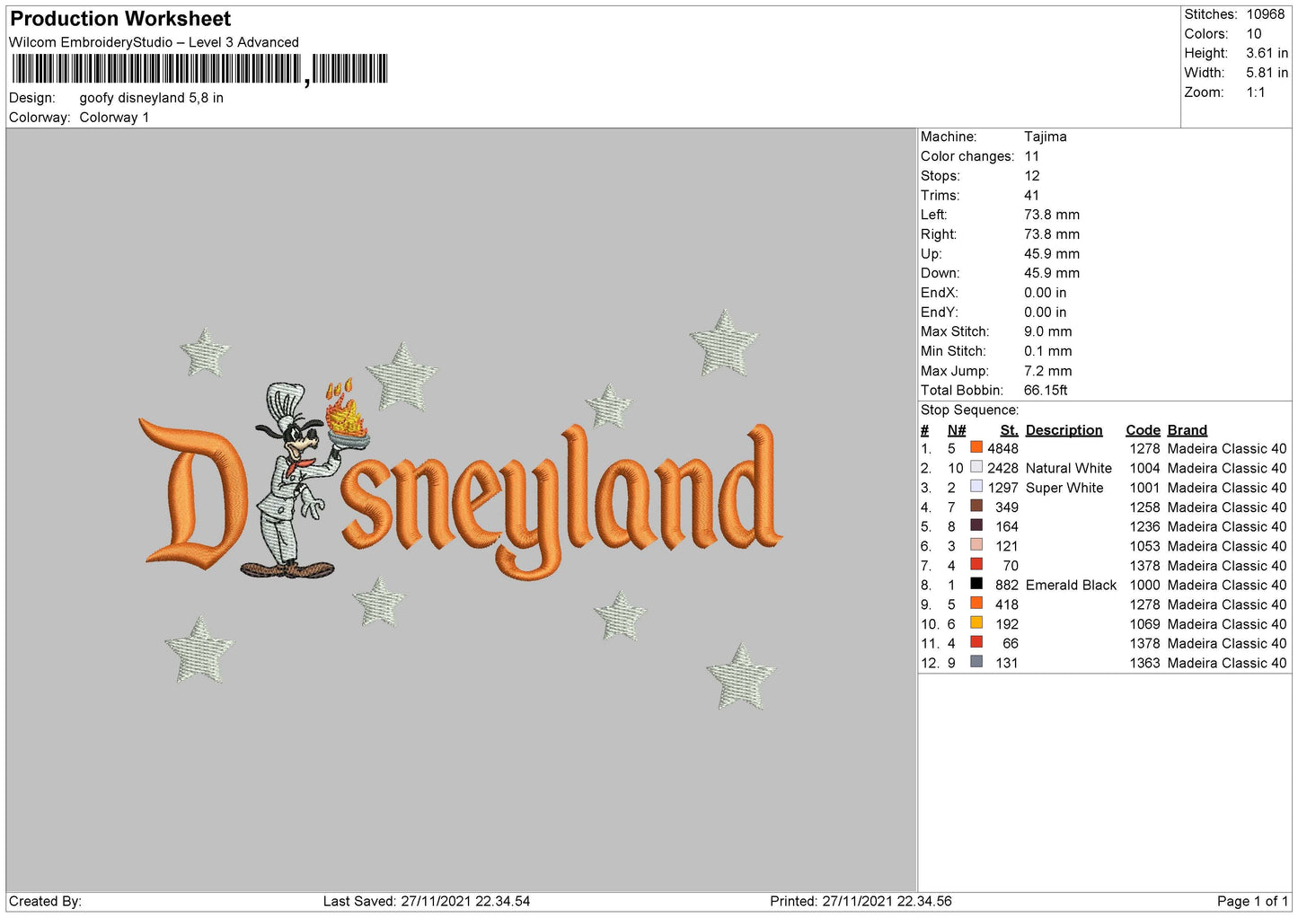 Goofy Disneyland Embroidery File 4 size