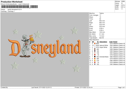 Goofy Disneyland Embroidery File 4 size