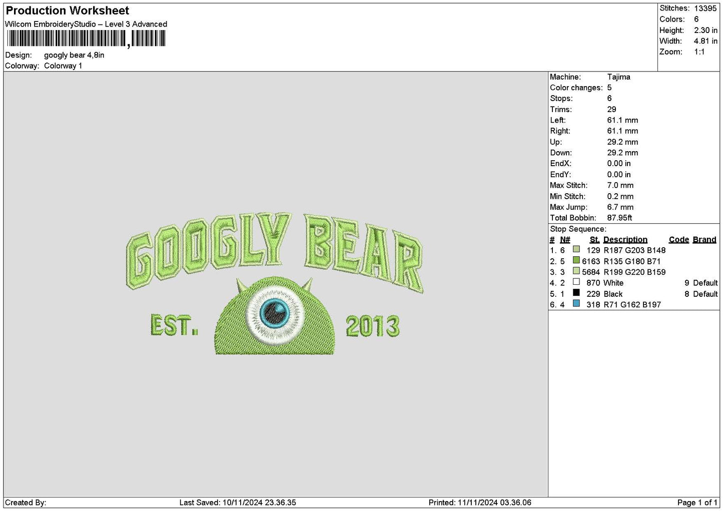 Googlytext Embroidery File 6 sizes