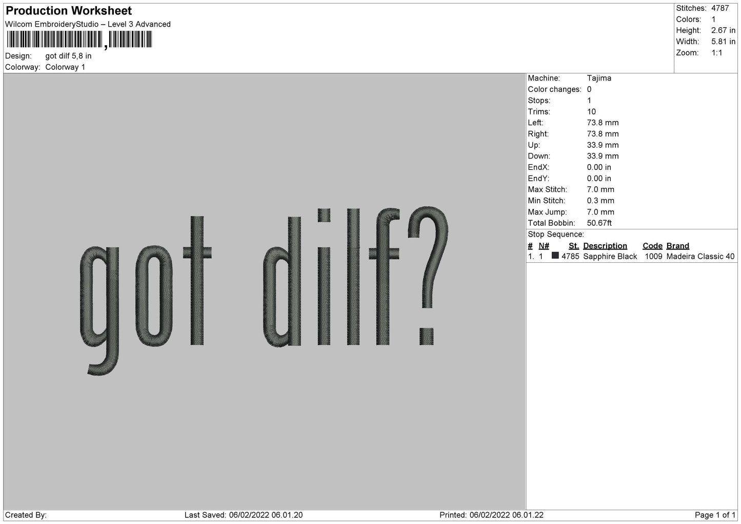 Got Dilf Embroidery File 4 size