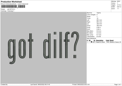 Got Dilf Embroidery File 4 size