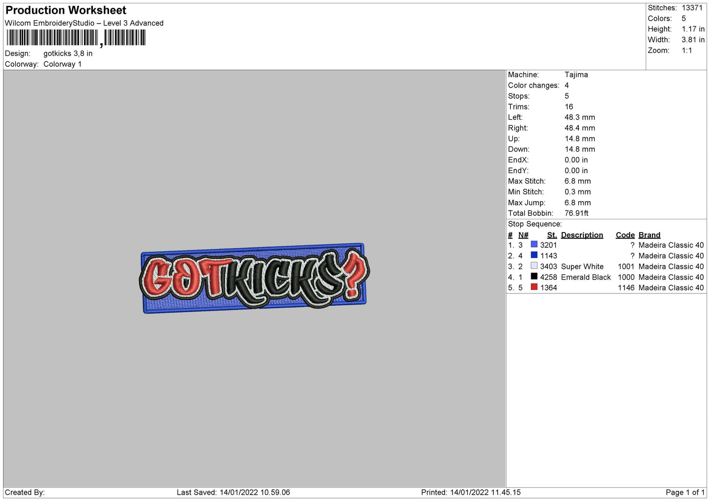 Gotkicks Embroidery File 4 size