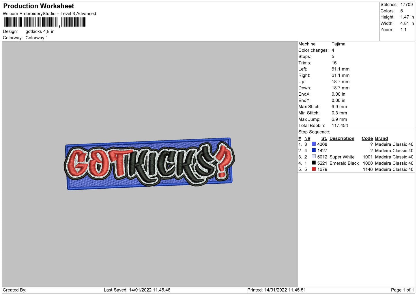 Gotkicks Embroidery File 4 size