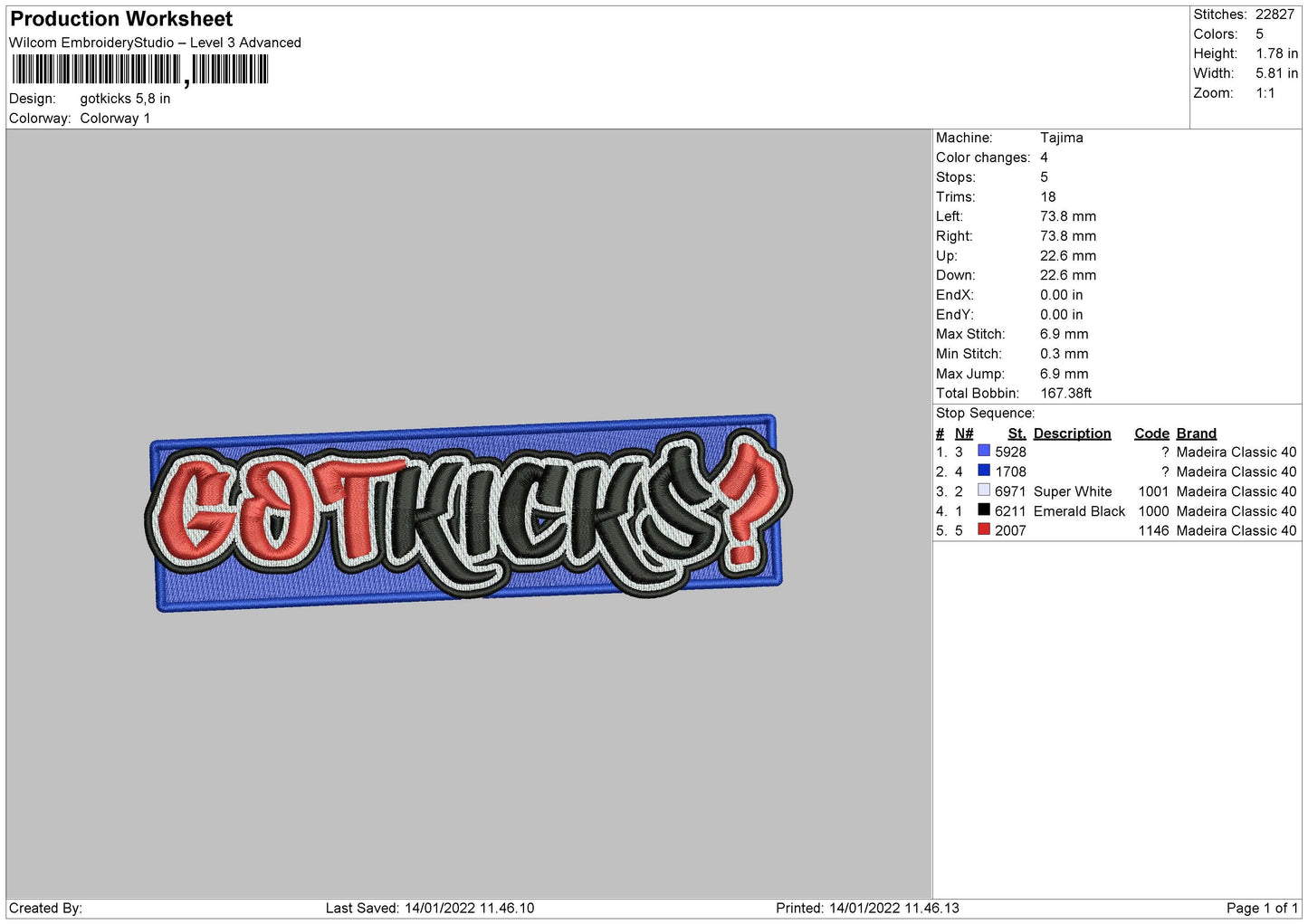 Gotkicks Embroidery File 4 size