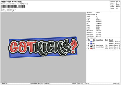 Gotkicks Embroidery File 4 size