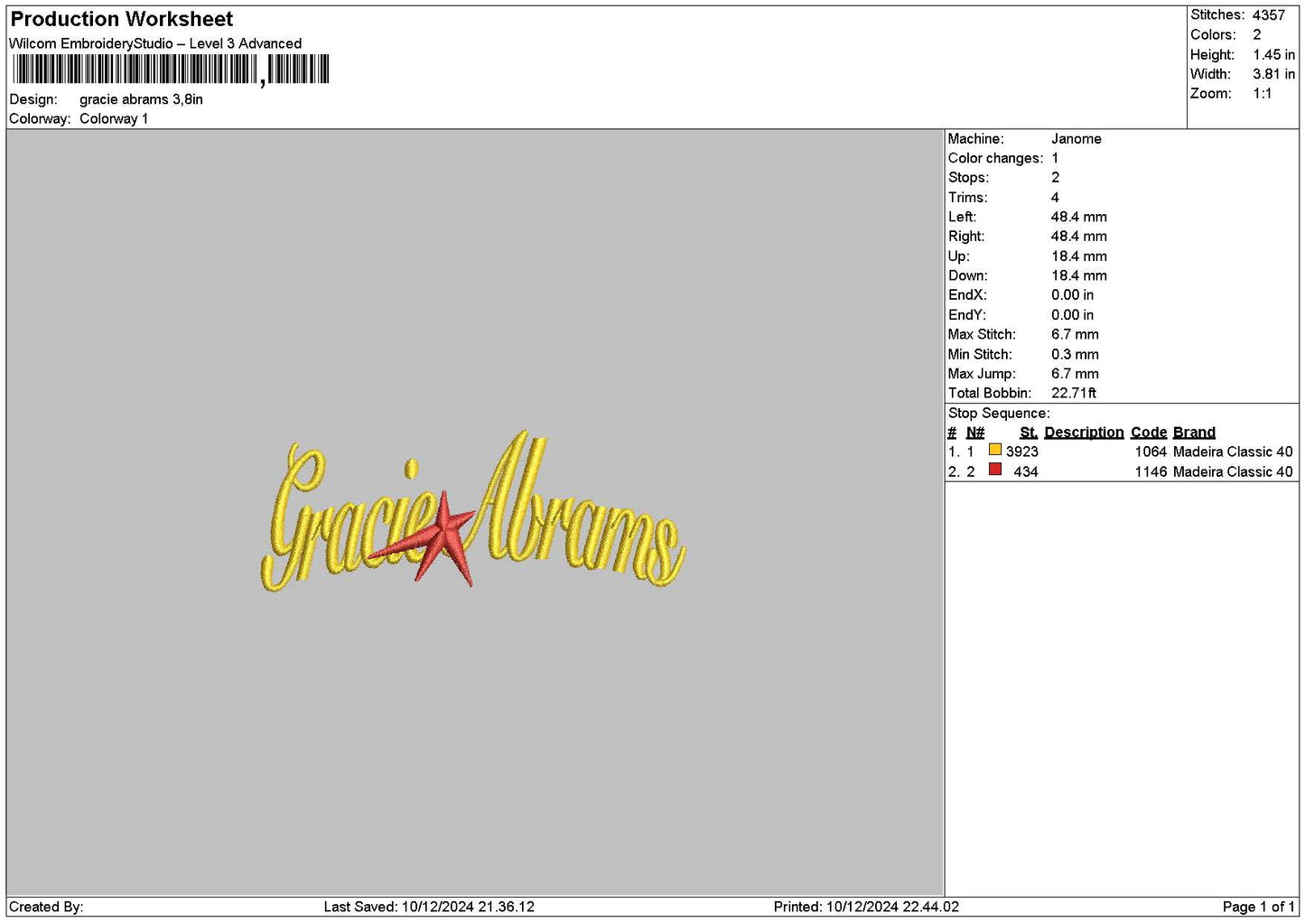 Gracietext 01 Embroidery File 6 sizes