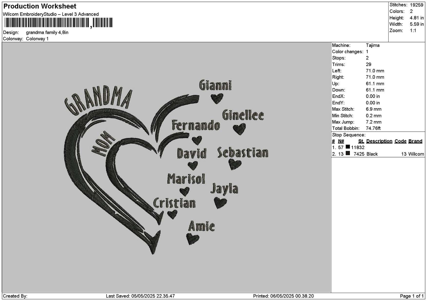 Grandma Family Text Embroidery File 6 sizes