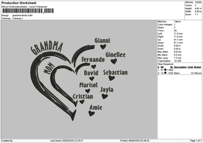 Grandma Family Text Embroidery File 6 sizes