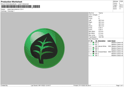 Grass Type Pokemon Embroidery File 6 sizes