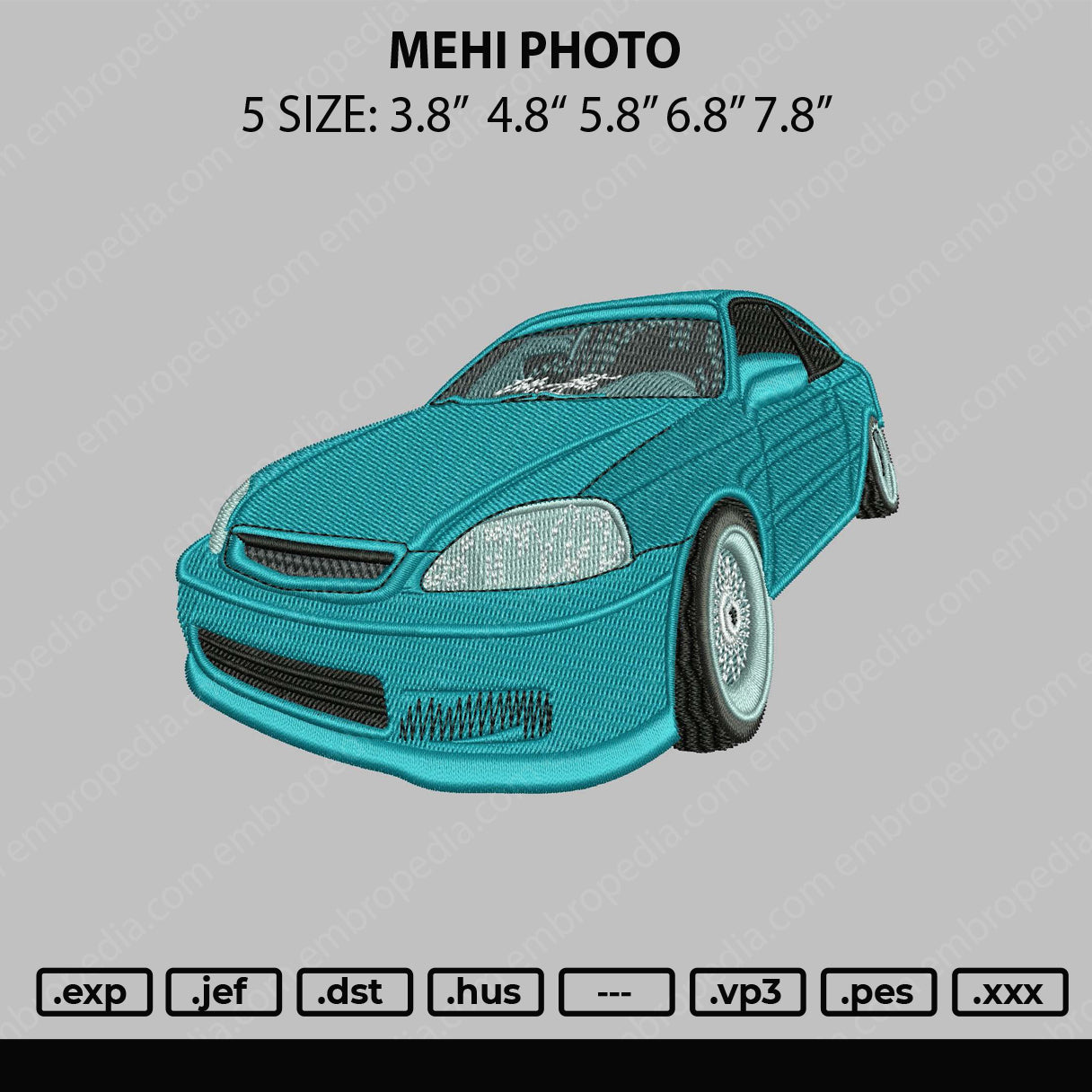Green Car Embroidery File 5 sizes