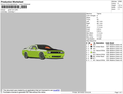 Green Car Embroidery File 4 size