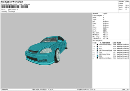 Green Car Embroidery File 5 sizes