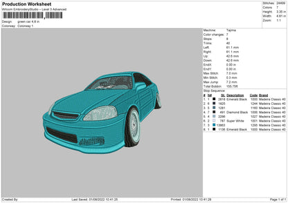 Green Car Embroidery File 5 sizes