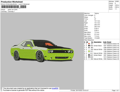 Green Car Embroidery File 4 size