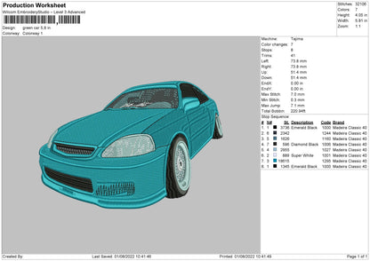 Green Car Embroidery File 5 sizes
