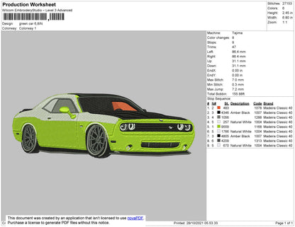 Green Car Embroidery File 4 size