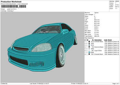 Green Car Embroidery File 5 sizes