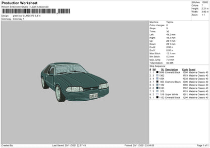 Green Car Embroidery File 4 size