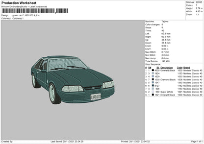 Green Car Embroidery File 4 size