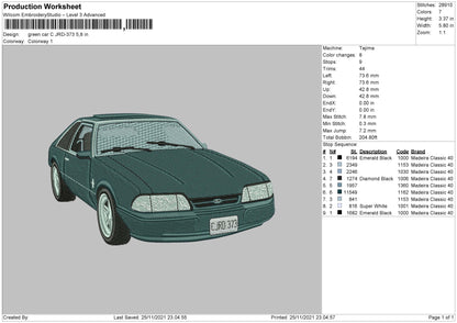 Green Car Embroidery File 4 size