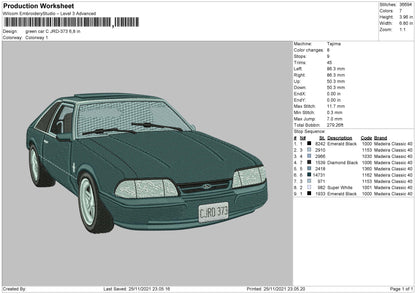 Green Car Embroidery File 4 size