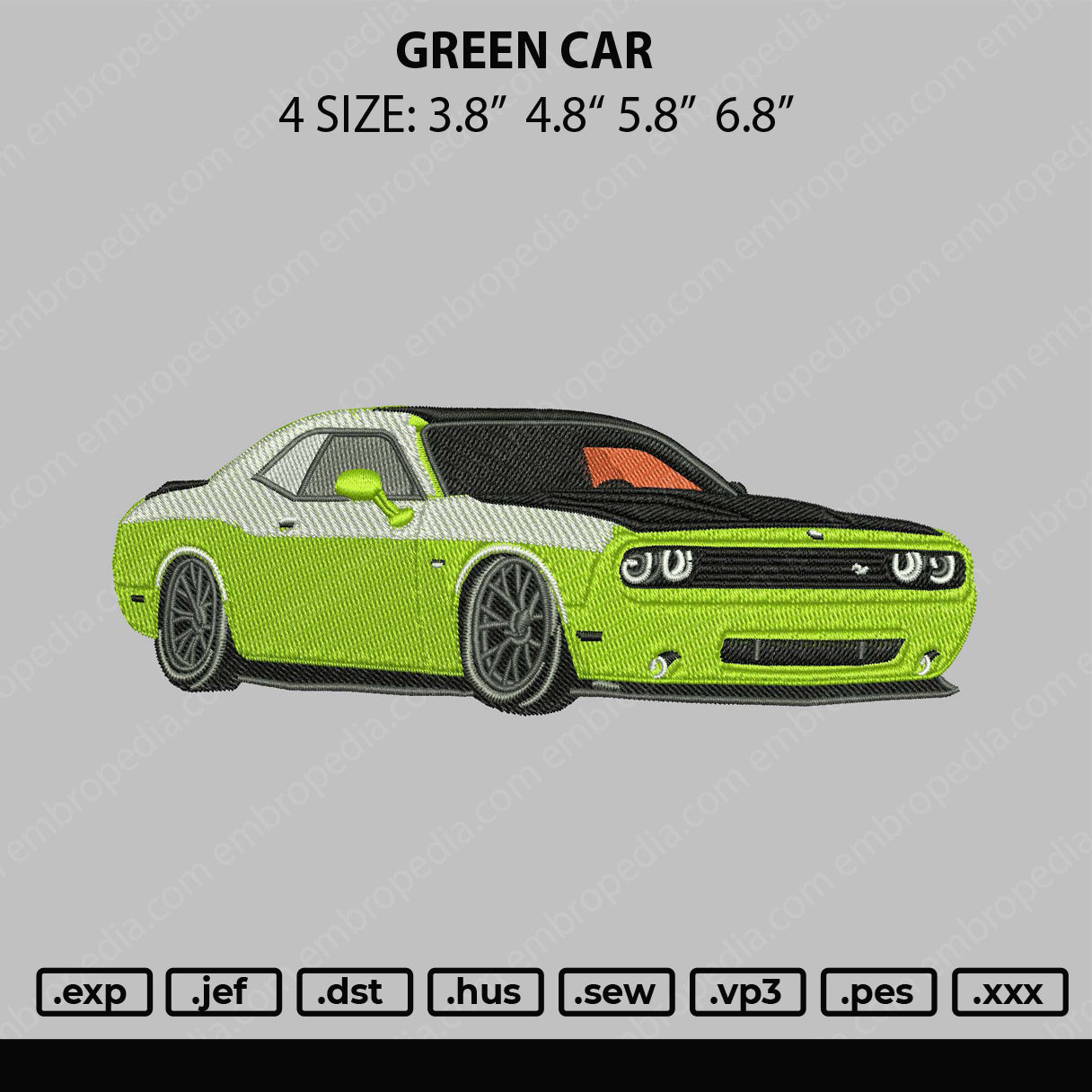 Green Car Embroidery File 4 size
