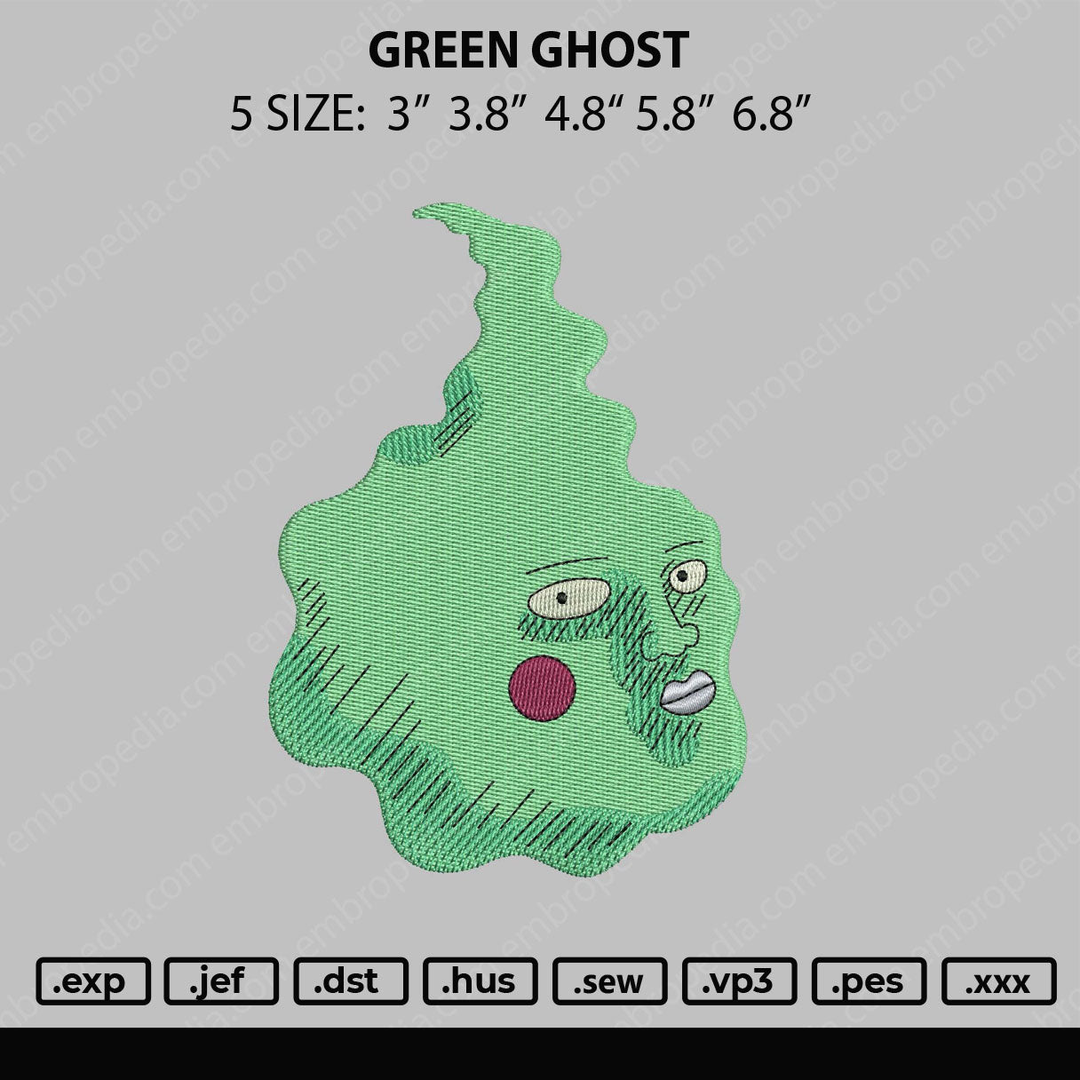 Green Ghost Embroidery File 5 size